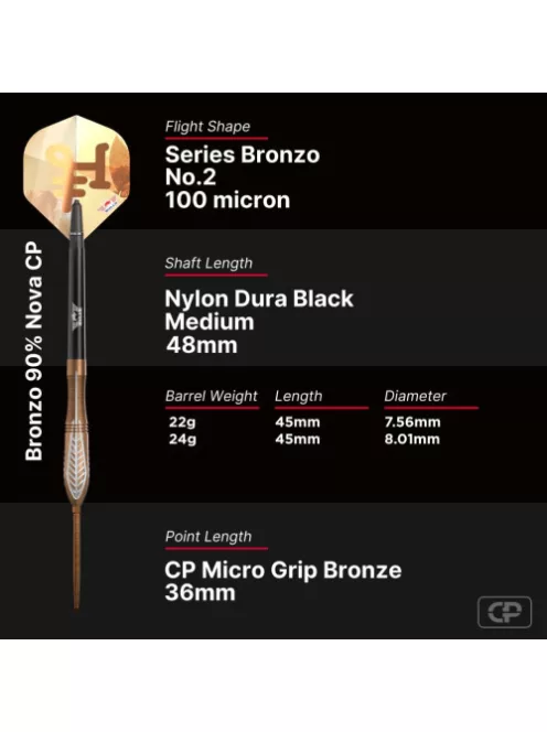Darts szett steel Bulls NL Bronzo Nova CP 24g, 90%