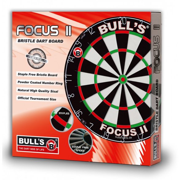 Bull's Focus II hivatalos verseny darts tábla, sisal kender, penge térrács (10db !!!)