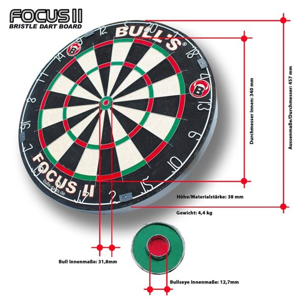 Bull's Focus II official competition darts board + Bull's Profix System spec. wall bracket