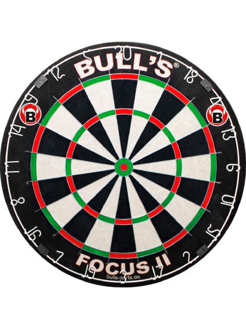 Bull's Focus II. competition darts board + Bull's black, red or blue wall protectors