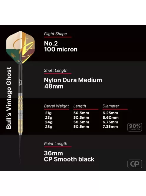 Darts szett steel Bull's NL CP Vintago Ghost, 23g 90%