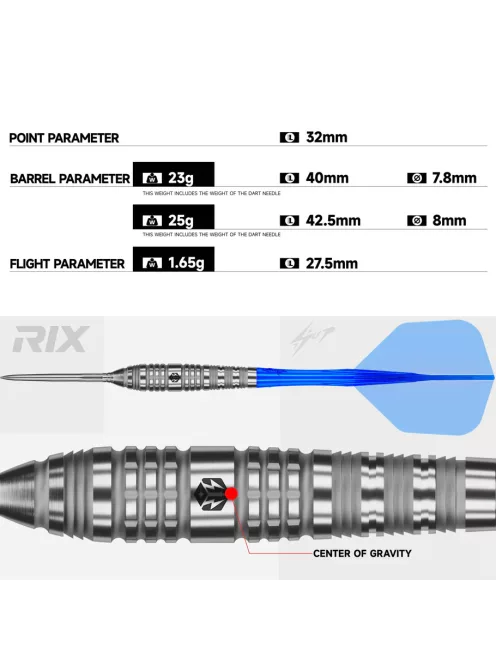 Darts szett steel Caliburn RIX R3 23g 90% wolfram