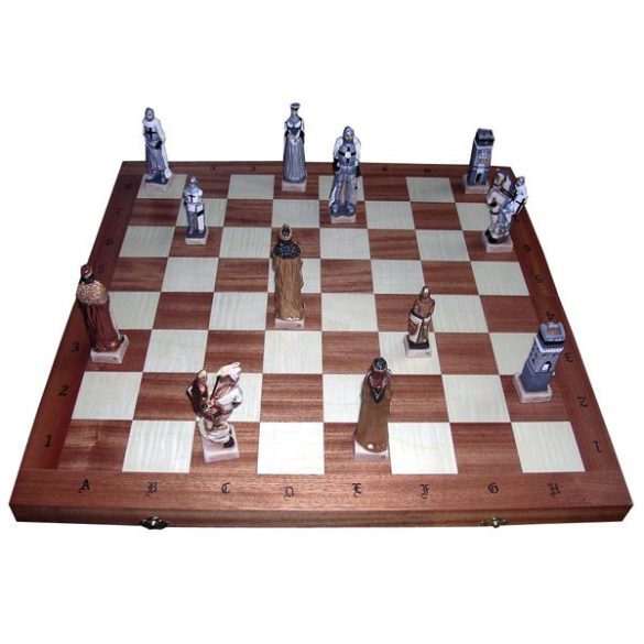 chess set Grünwald (handmade board and painted stone pieces)