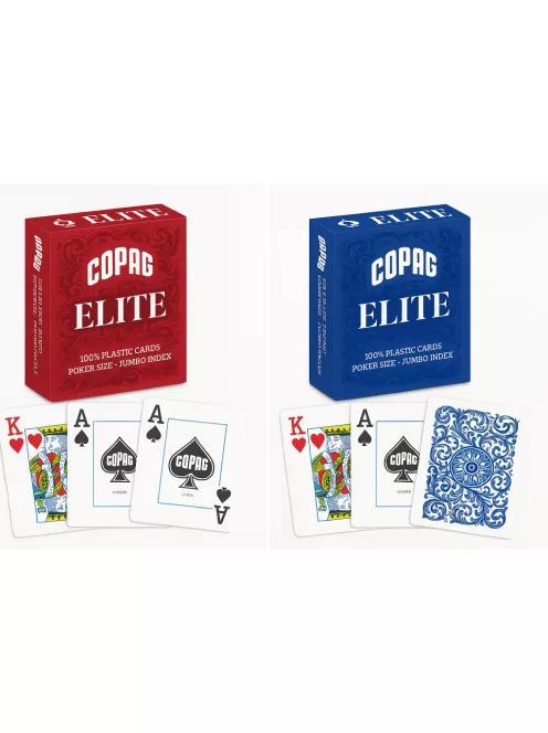 12 csomag PÓKER KÁRTYA 100% PLASZTIK, COPAG ELITE POKER JUMBO NAGY SZÁMMAL (6 DB KÉK + 6 DB PIROS HÁTLAPPAL)