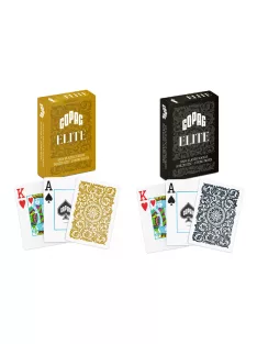   120 csomag PÓKER KÁRTYA 100% PLASZTIK, COPAG ELITE POKER JUMBO NAGY SZÁMMAL (60 DB ARANY + 60 DB FEKETE HÁTLAPPAL)