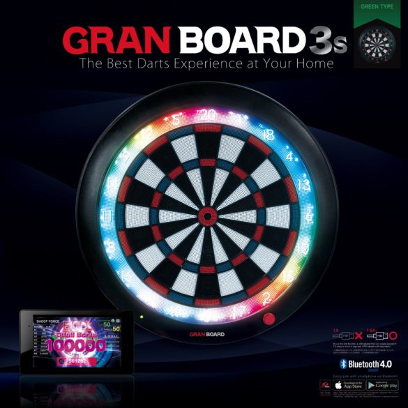 dartsgép elektromos online, Granboard3s Green, verseny méretű szektorokkal