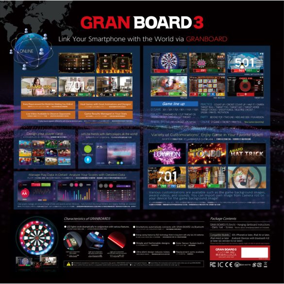 dartsgép elektromos online, Granboard3s Blue, verseny méretű szektorokkal