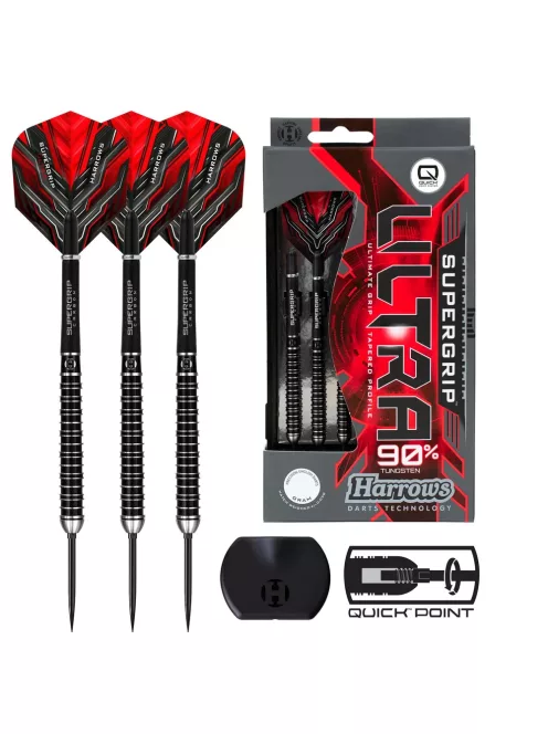 dart szett Harrows steel Supergrip 90 Black Edition Quick Point Steeldarts, 30g