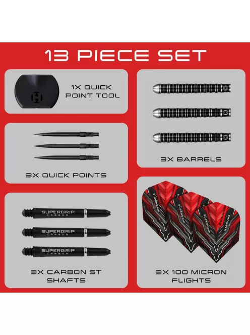 dart szett Harrows steel Supergrip 90 Black Edition Quick Point Steeldarts, 30g