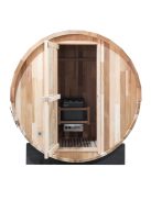 Finn hordó szauna inSPORTline Viduor 300 - Cédrusfa, FANLAN SCA 60 kályha, üveg bejárat, belső világítás, jó hőszigetelő tulajdonságok