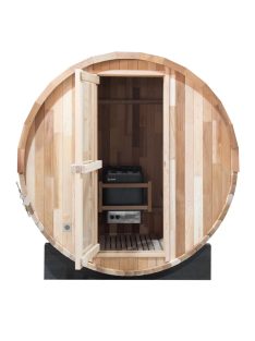   Finn hordó szauna inSPORTline Viduor 300 - Cédrusfa, FANLAN SCA 60 kályha, üveg bejárat, belső világítás, jó hőszigetelő tulajdonságok