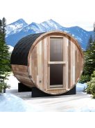 Finn hordó szauna inSPORTline Viduor 300 - Cédrusfa, FANLAN SCA 60 kályha, üveg bejárat, belső világítás, jó hőszigetelő tulajdonságok