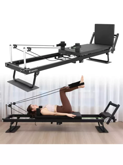 Reformer pilates inSPORTline Auraler, kettős ellenállási rendszer, összecsukható acélszerkezet, görgők a könnyű kezeléshez