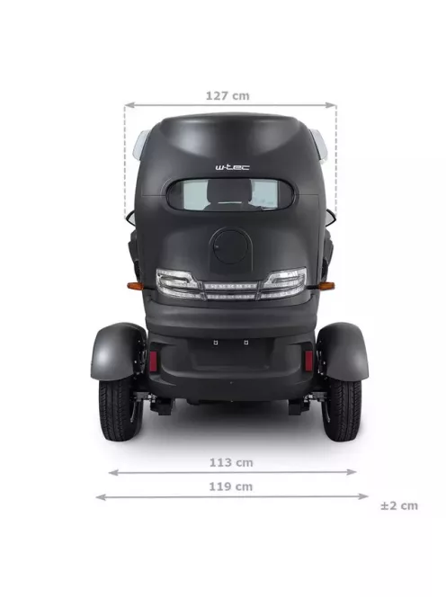 Elektromos robogó tetővel W-TEC Tukago - 25 km/h, tolatókamera 4"-os LCD kijelzővel, multimédiás Bluetooth, biztonsági övek, riasztórendszer - fekete