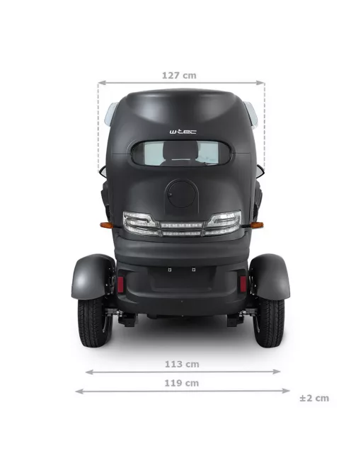 Elektromos robogó tetővel W-TEC Tukago - 45 km/h, tolatókamera 4"-os LCD kijelzővel, multimédiás Bluetooth, biztonsági övek, riasztórendszer - fekete