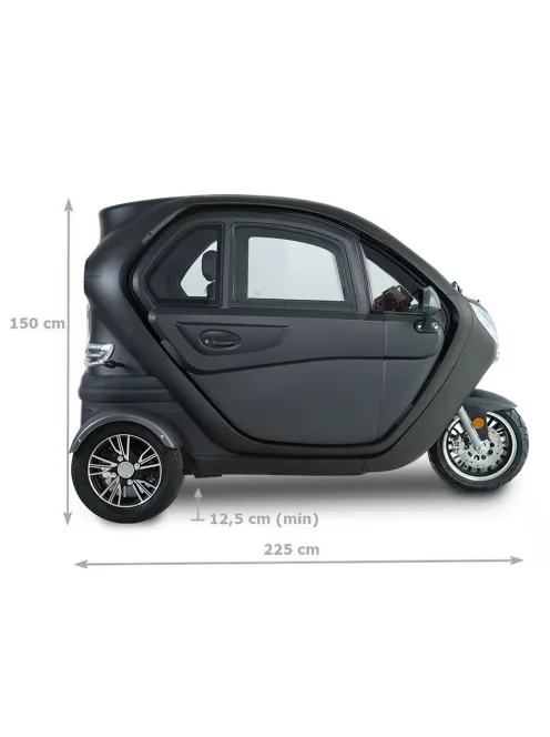 Elektromos robogó tetővel W-TEC Tukago - 45 km/h, tolatókamera 4"-os LCD kijelzővel, multimédiás Bluetooth, biztonsági övek, riasztórendszer - fekete