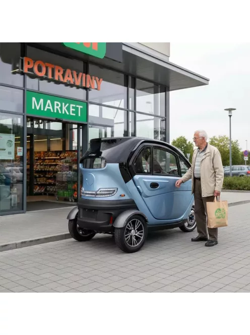 Elektromos robogó tetővel W-TEC Tukago - 45 km/h, tolatókamera 4"-os LCD kijelzővel, multimédiás Bluetooth, biztonsági övek, riasztórendszer - kék