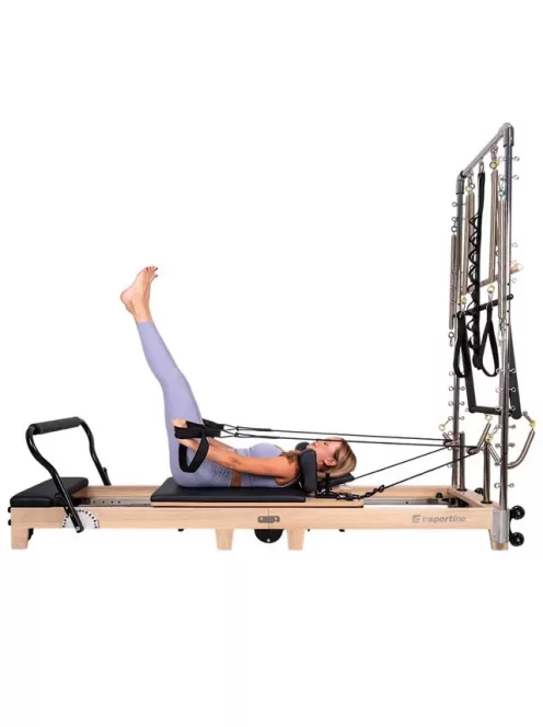 Pilates reformer inSPORTline Driftaler, összecsukható szerkezet biztonsági retesszel, tölgyfából készült váz, speciális pilates-doboz