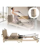 Pilates reformer inSPORTline Comfolder EVO, összecsukható szerkezet, 4 görgő a könnyű mozgatáshoz, karcolásálló váz, levehető háttámla, pilates doboz - anthracit