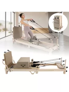   Pilates reformer inSPORTline Comfolder EVO, összecsukható szerkezet, 4 görgő a könnyű mozgatáshoz, karcolásálló váz, levehető háttámla, pilates doboz - anthracit