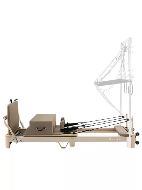 Pilates reformer inSPORTline Comfolder EVO, összecsukható szerkezet, 4 görgő a könnyű mozgatáshoz, karcolásálló váz, levehető háttámla, pilates doboz - anthracit