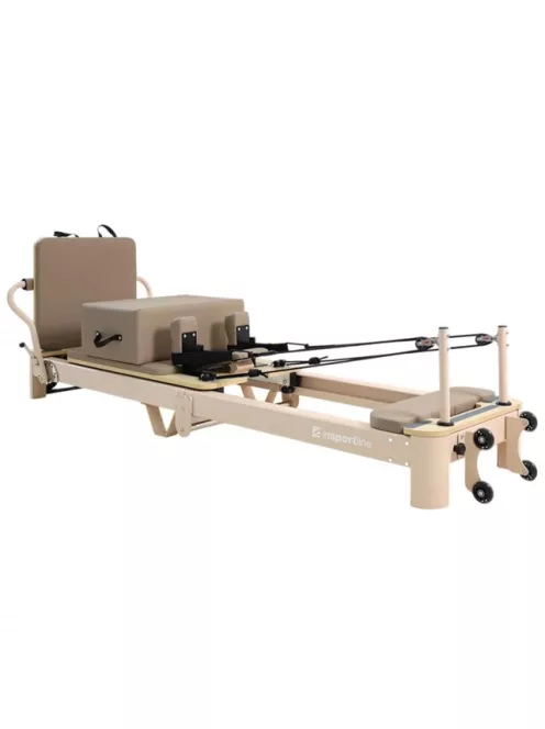 Pilates reformer inSPORTline Comfolder EVO, összecsukható szerkezet, 4 görgő a könnyű mozgatáshoz, karcolásálló váz, levehető háttámla, pilates doboz - anthracit