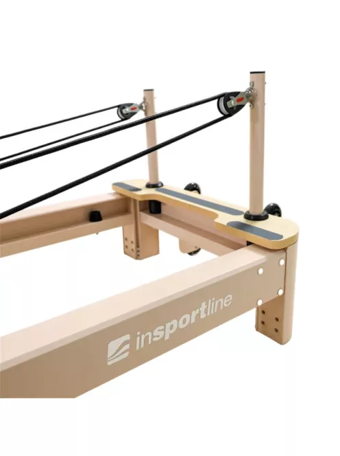 Pilates reformer inSPORTline Comfolder EVO, összecsukható szerkezet, 4 görgő a könnyű mozgatáshoz, karcolásálló váz, levehető háttámla, pilates doboz - anthracit