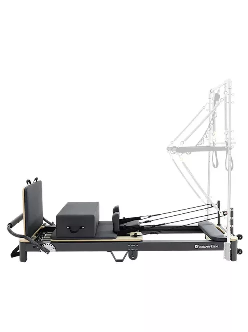 Pilates reformer inSPORTline Comfolder EVO, összecsukható szerkezet, 4 görgő a könnyű mozgatáshoz, karcolásálló váz, levehető háttámla, pilates doboz - bézs