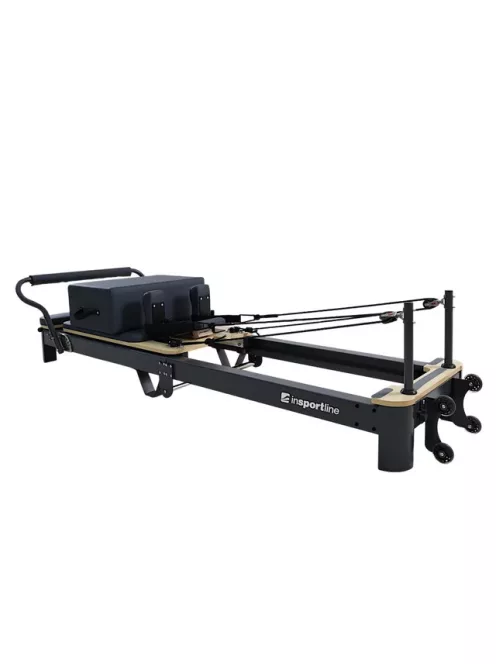Pilates reformer inSPORTline Comfolder EVO, összecsukható szerkezet, 4 görgő a könnyű mozgatáshoz, karcolásálló váz, levehető háttámla, pilates doboz - bézs