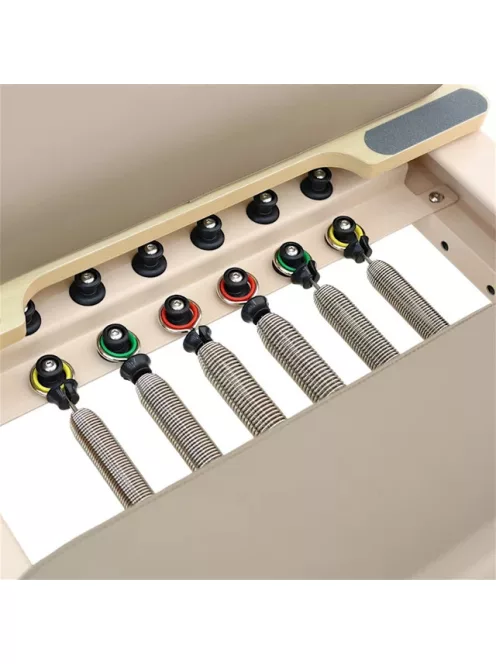 Pilates reformer inSPORTline Comfolder EVO, összecsukható szerkezet, 4 görgő a könnyű mozgatáshoz, karcolásálló váz, levehető háttámla, pilates doboz - bézs