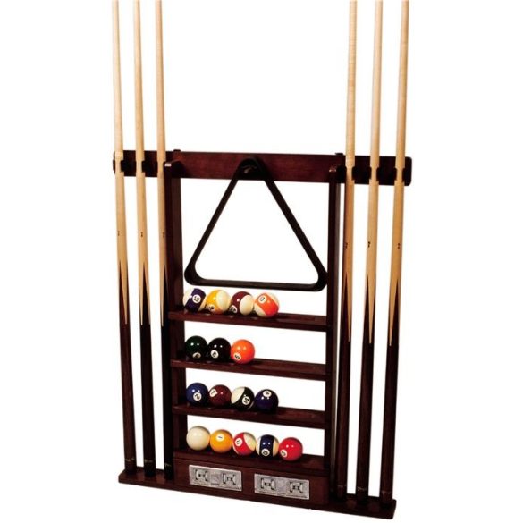 cue and prop rack for billiards Buffalo wall in mahogany with 2 mech. scoreboards