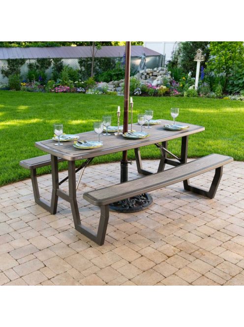 Buffalo Lifetime piknikasztal, sörpad,  Rough-Cut összecsukható barna