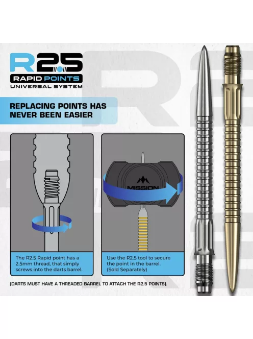 darts fémhegy Mission R2.5 Rapid Points - GV1 ezüst, 40mm