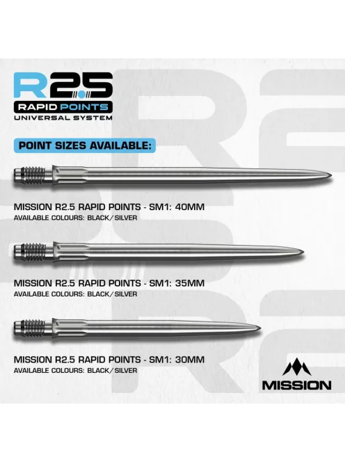 darts fémhegy Mission R2.5 Rapid Point SM1, ezüst, 40mm