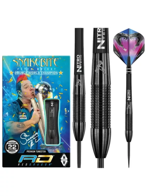 Dart szett Red Dragon steel Peter Wright Snakebite 3 Black 22g, 90% 