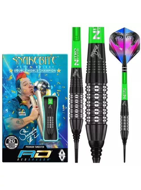 DART SET RED DRAGON SOFT PETER WRIGHT, SNAKEBITE BLACK STRIKE 90% WOLFRAM, 20G