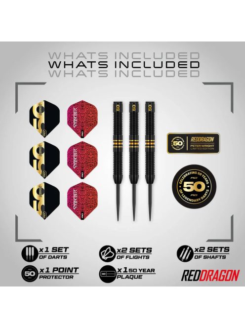 dart szett steel Red Dragon 50 Years Peter Wright Player Limited Edition Steeldarts - 21g, 90%