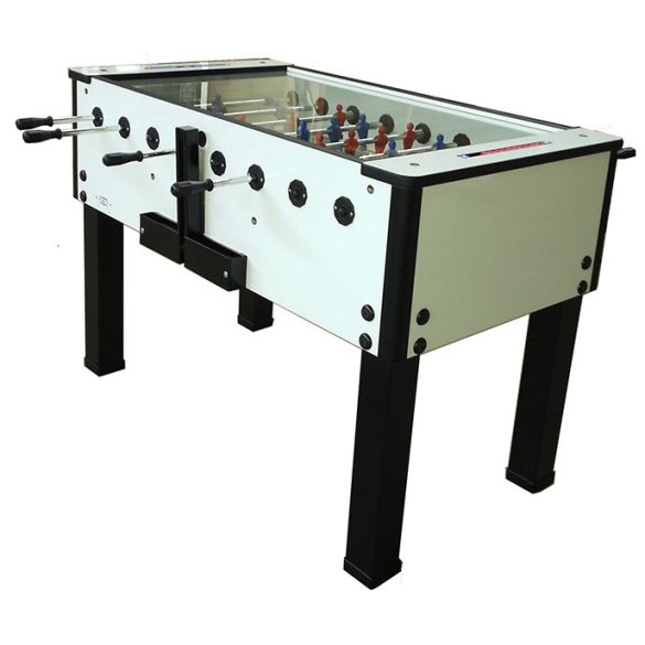 Foosball table, SARDI FAXE, with glass, standard or telescopic rod, without coin tester (white)