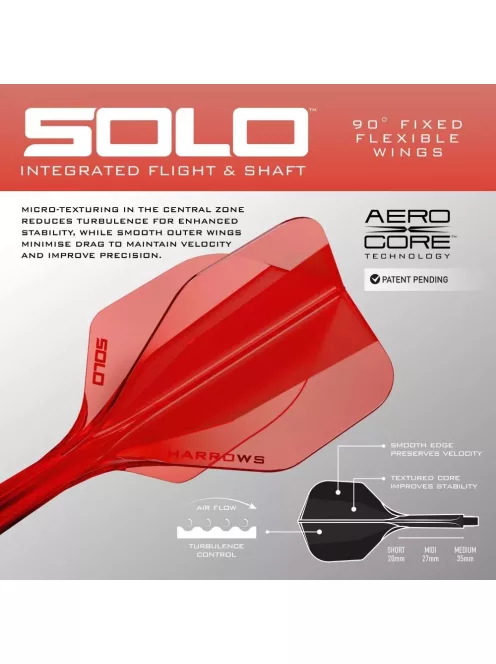 Darts toll és szár egyben Harrows Solo piros, No6 toll és rövid szár