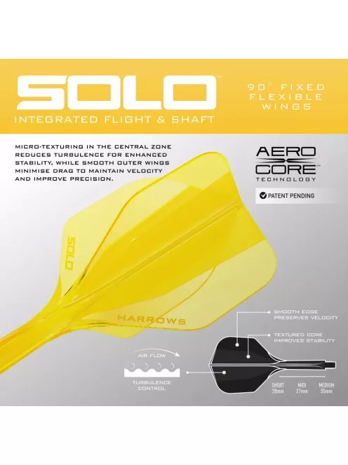 Darts toll és szár egyben Harrows Solo citromsárga, No6 toll és rövid szár
