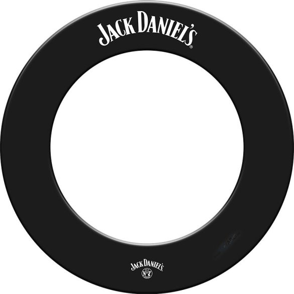 Jack Daniels wall protector around dartboard with black JD logo
