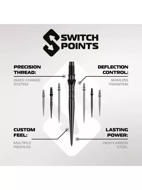 Darts fémhegy Winmau Switch Point Smooth fekete, 30mm
