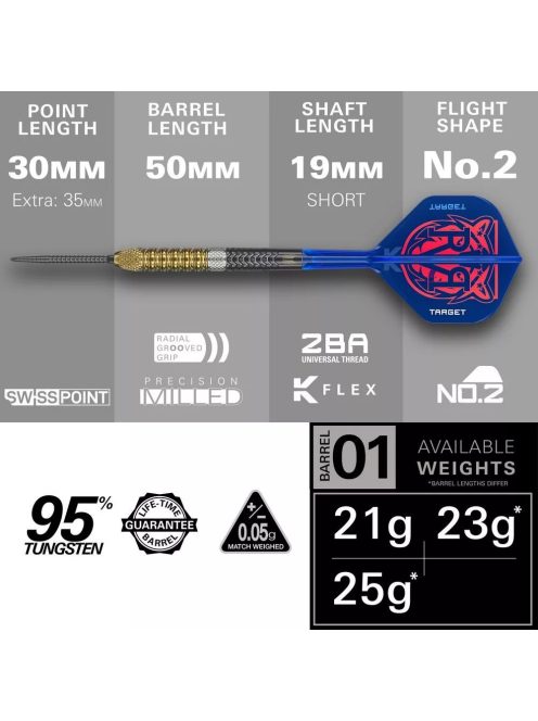 Darts szett Target Raymond Van Barneveld GEN6 Swiss Point Steeldarts 25g