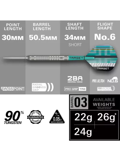 Darts szett Target Hydro 03 Swiss Point 24g