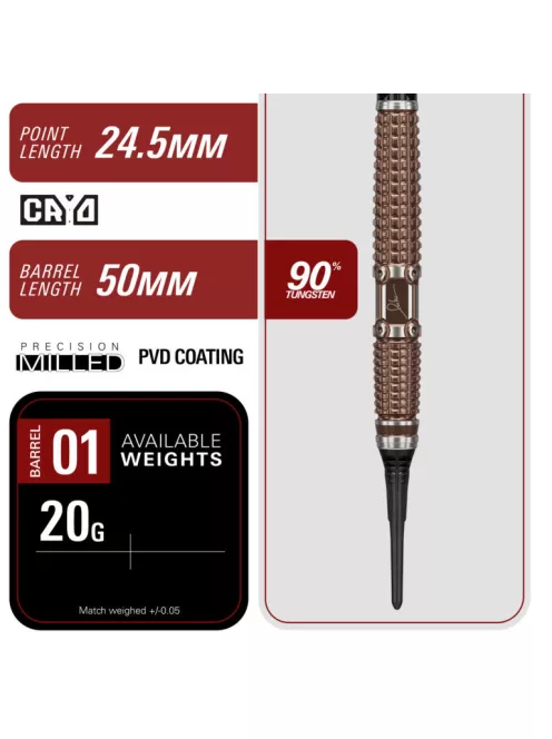Darts szett soft TARGET Japan Paul Lim The Legend GEN10, 20g 90%