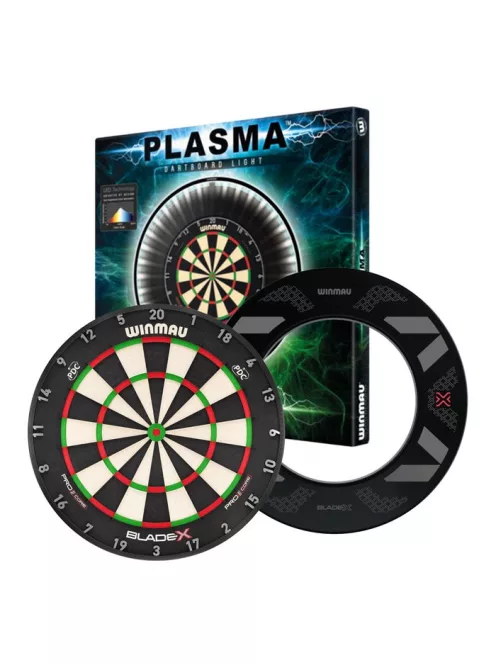 darts tábla sisal Winmau Blade X - Official PDC Dartboard + Winmau Plasma világítás + Winmau Blade X falvédő csomag