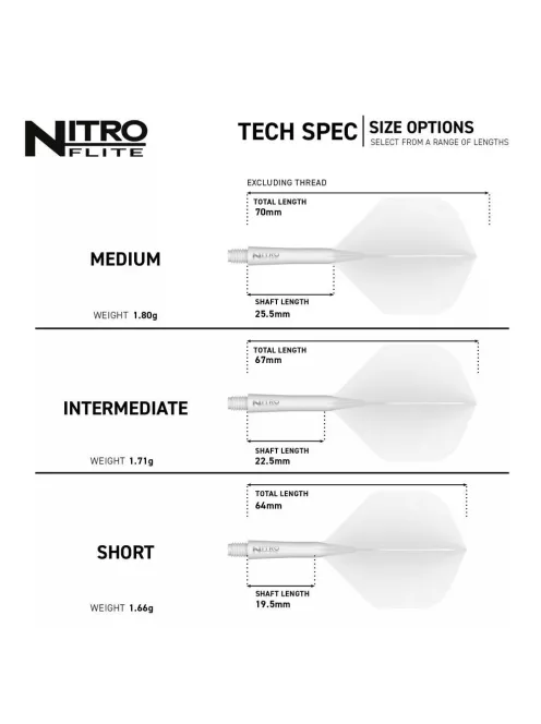 Darts toll és szár egyben Red Dragon Nitro Flite fehér, standard toll és közepes szár