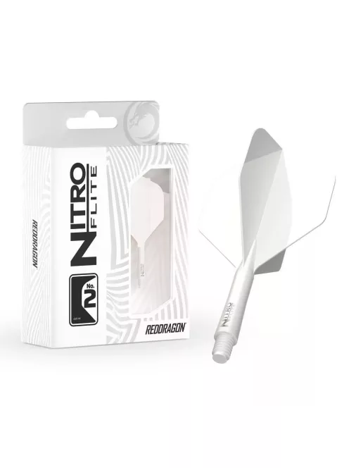 Darts toll és szár egyben Red Dragon Nitro Flite fehér, standard toll és hosszú szár